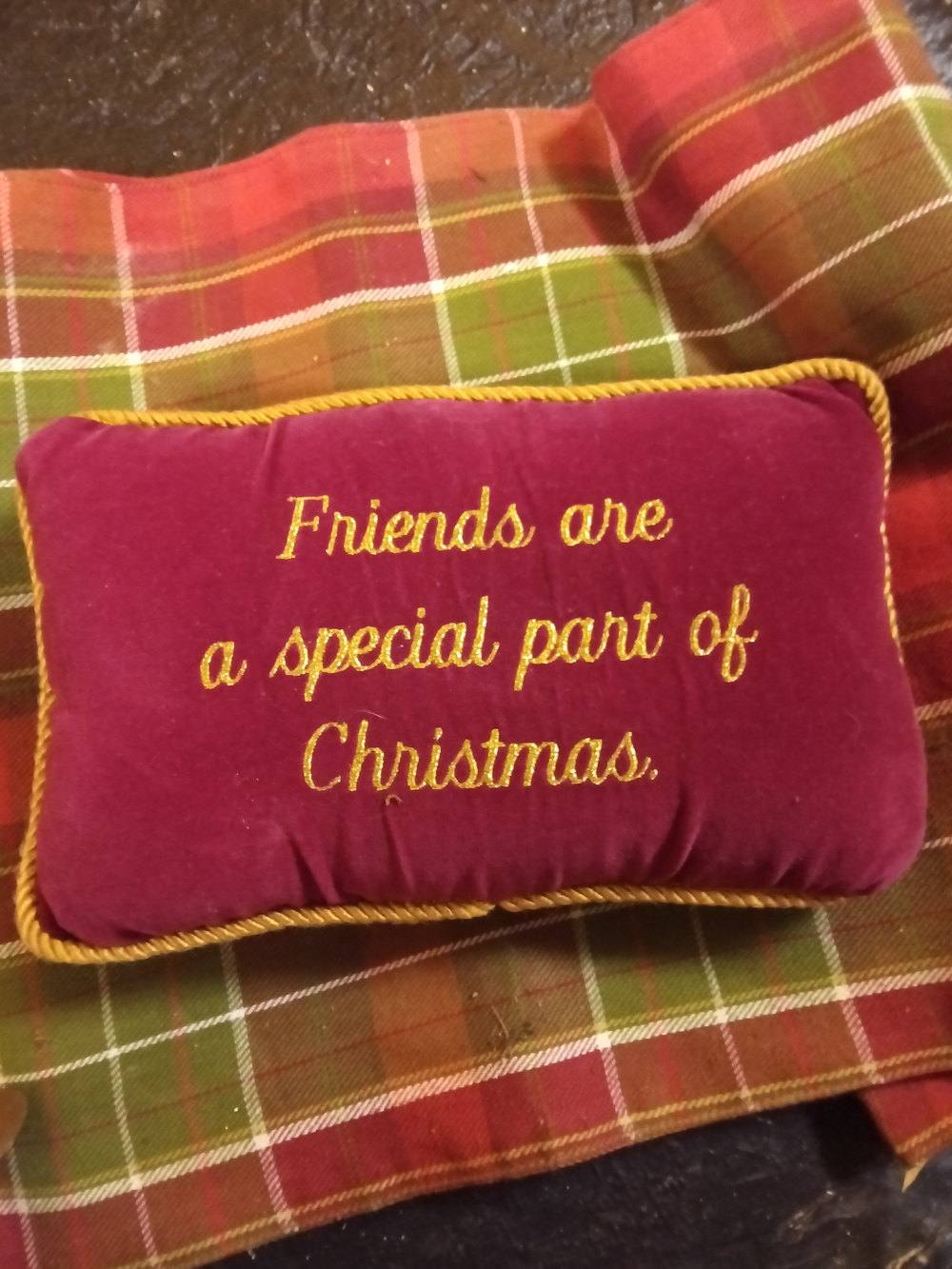 Small Holiday Pillow - Burgundy with Gold Script